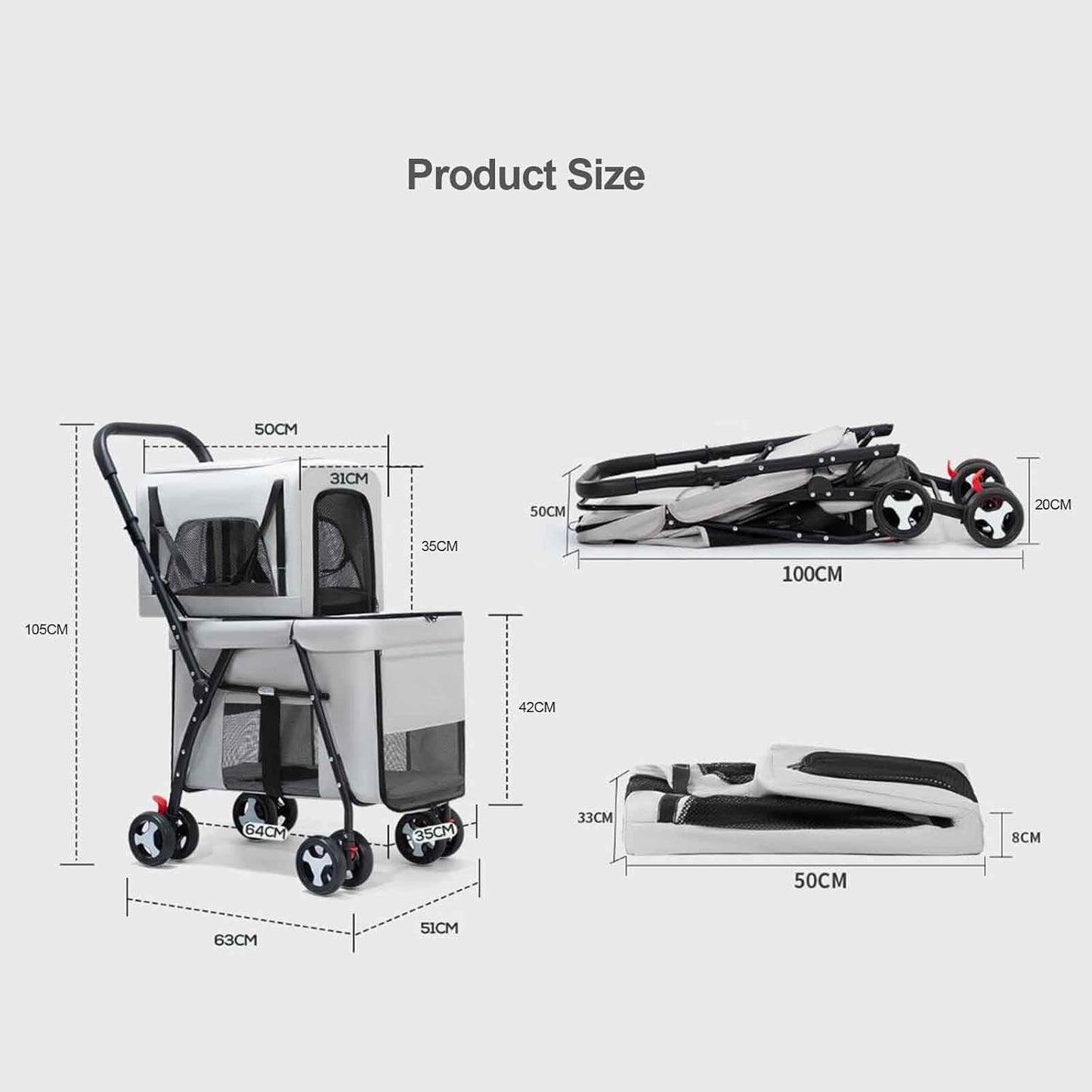 Premium Paws – Double Decker Pet Stroller – Cat & Dog Pram