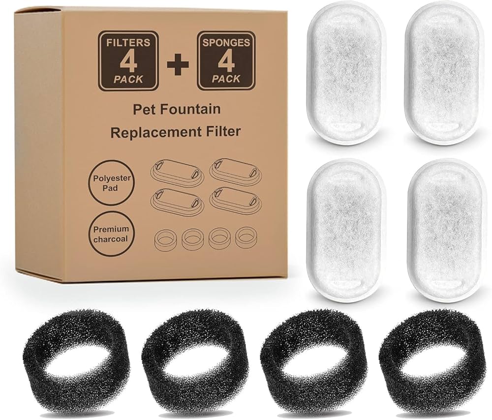 Premium Paws - 4-Pack Replacement Filters & Sponges for Pet Water Fountains