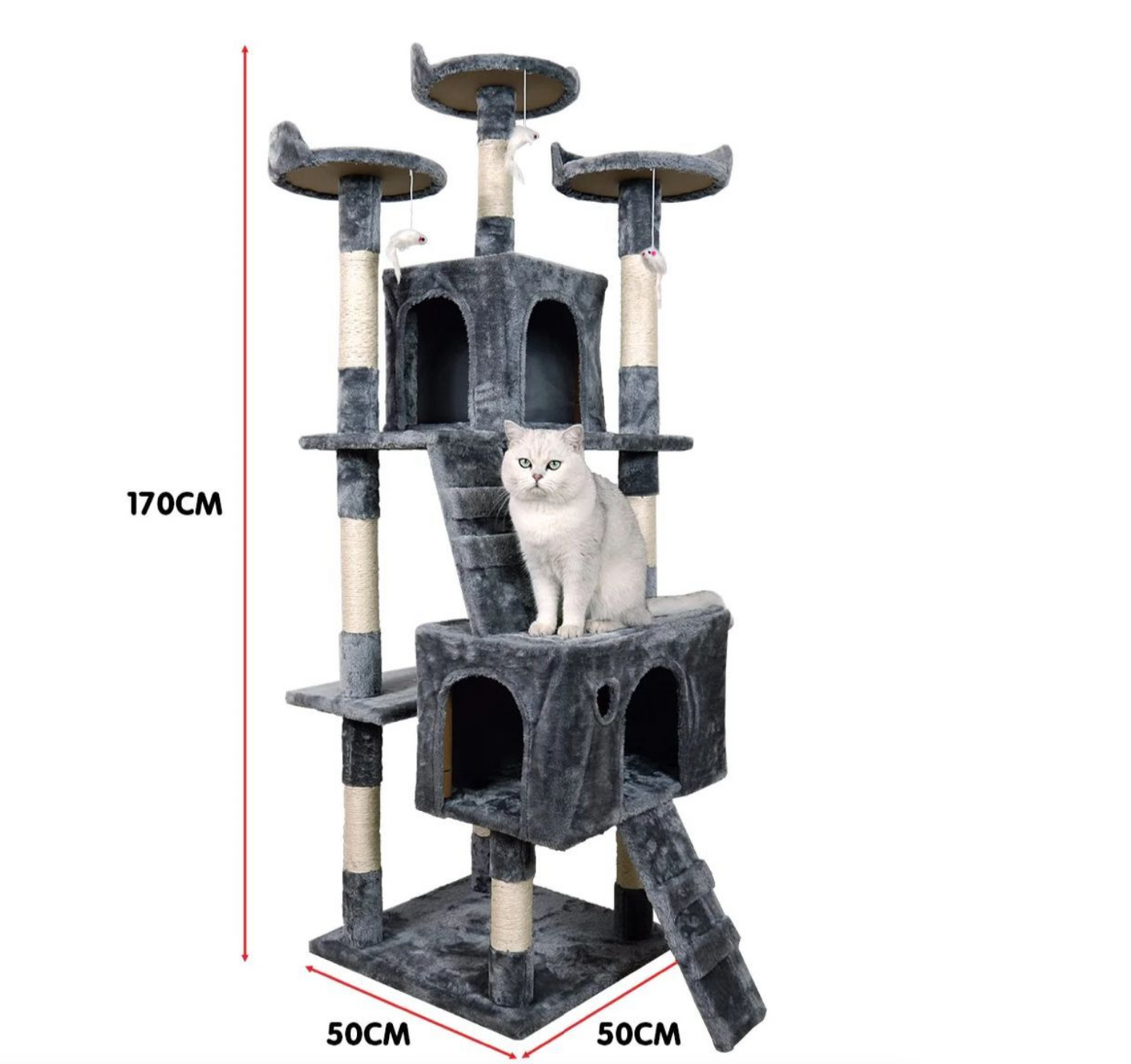 Premium Paws – 170 cm Deluxe Cat Tree House – Multi-Level Tower with Scratching Posts