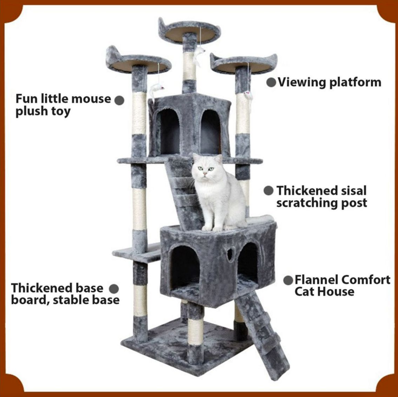 Premium Paws – 170 cm Deluxe Cat Tree House – Multi-Level Tower with Scratching Posts