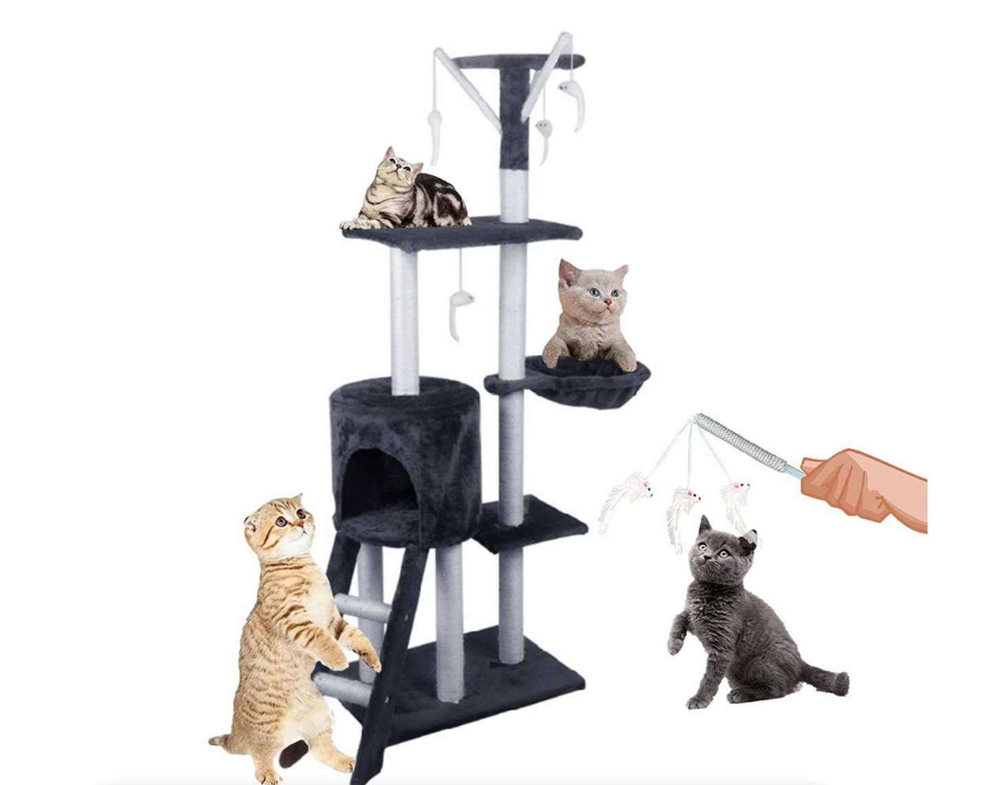 Premium Paws – 138 cm Multi-Level Cat Tree – Scratching Post & Play Tower