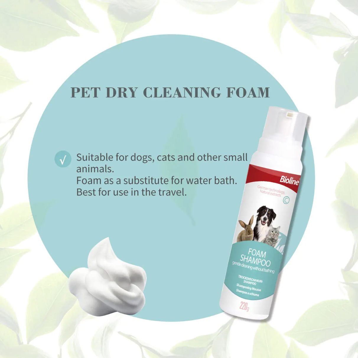 Premium Paws – Bioline - Waterless Foam Shampoo for Cats & Dogs