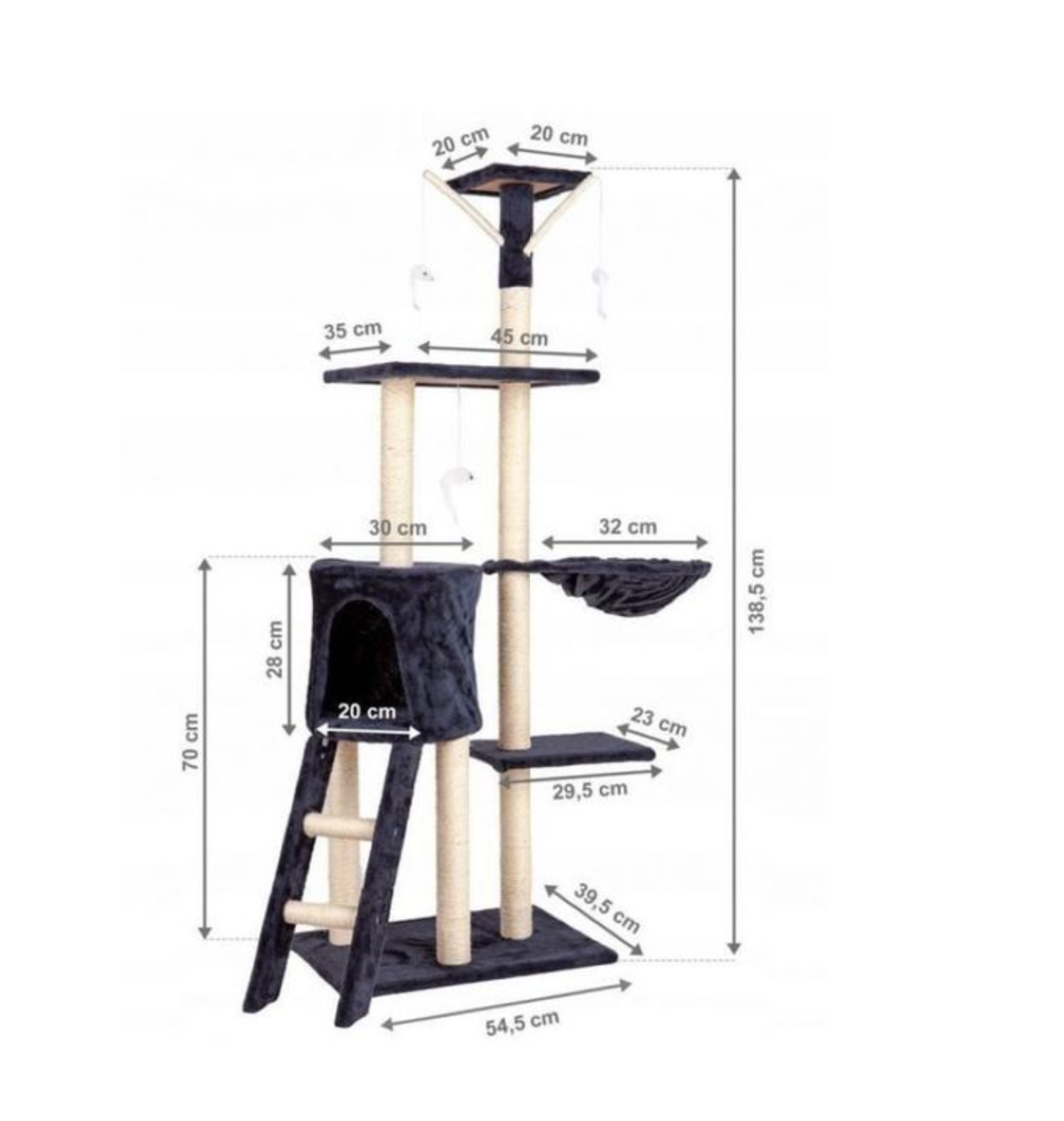 Premium Paws – 138 cm Multi-Level Cat Tree – Scratching Post & Play Tower