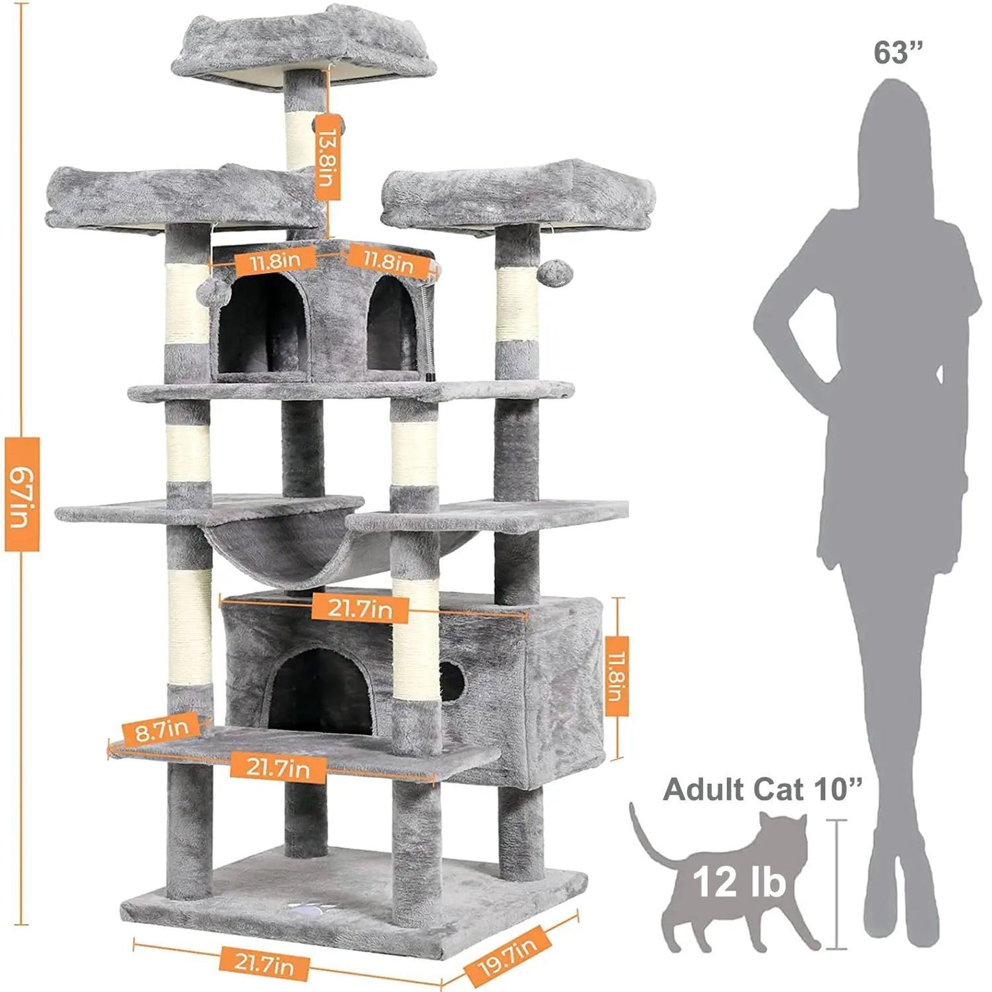 Premium Paws - 185 cm Cat Scratch Post - Cat Tree - Cat Tower