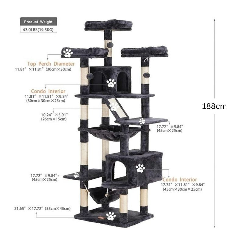 Premium Paws – 188 cm Cat Scratch Post - Cat Tree – Cat Tower