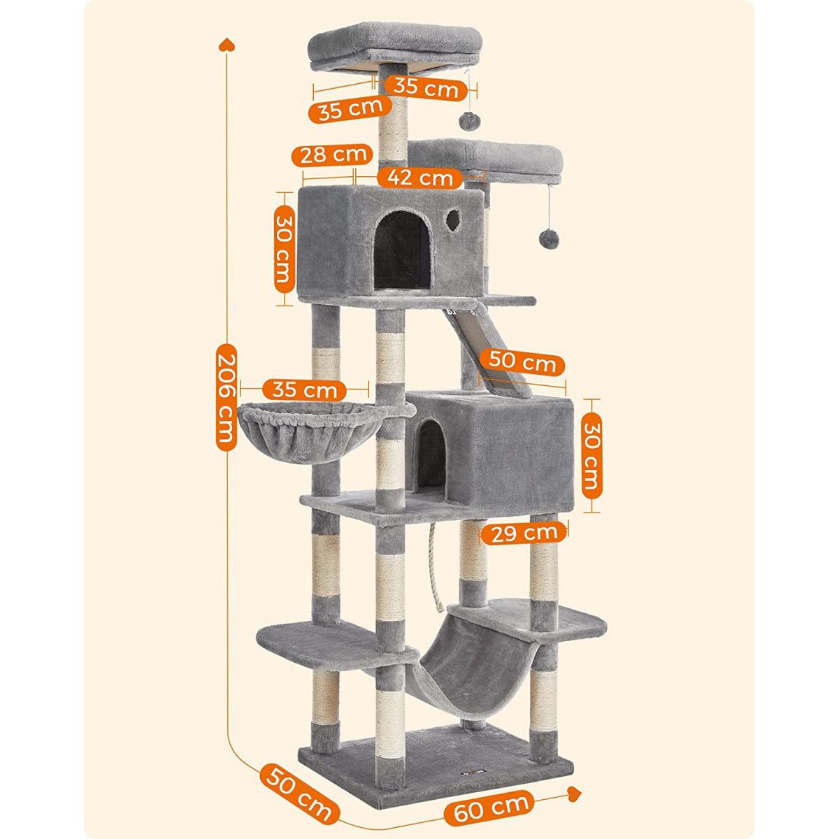 Premium Paws – 220 cm Extra Large Cat Scratch Post - Cat Tree – Cat Tower