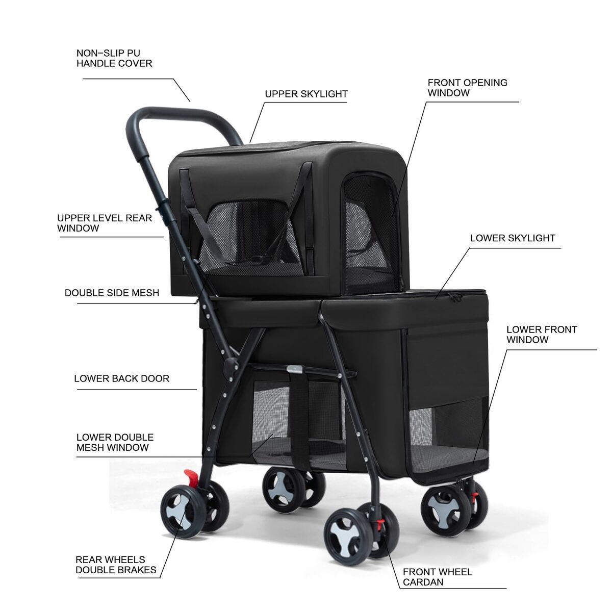 Premium Paws – Double Decker Pet Stroller – Cat & Dog Pram