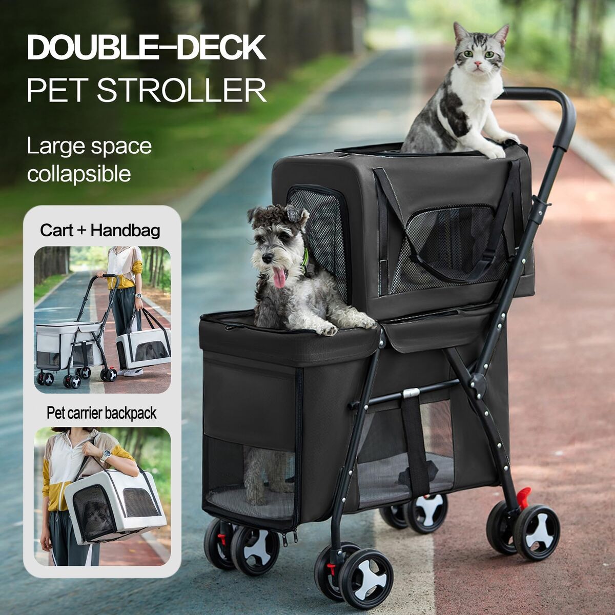 Premium Paws – Double Decker Pet Stroller – Cat & Dog Pram