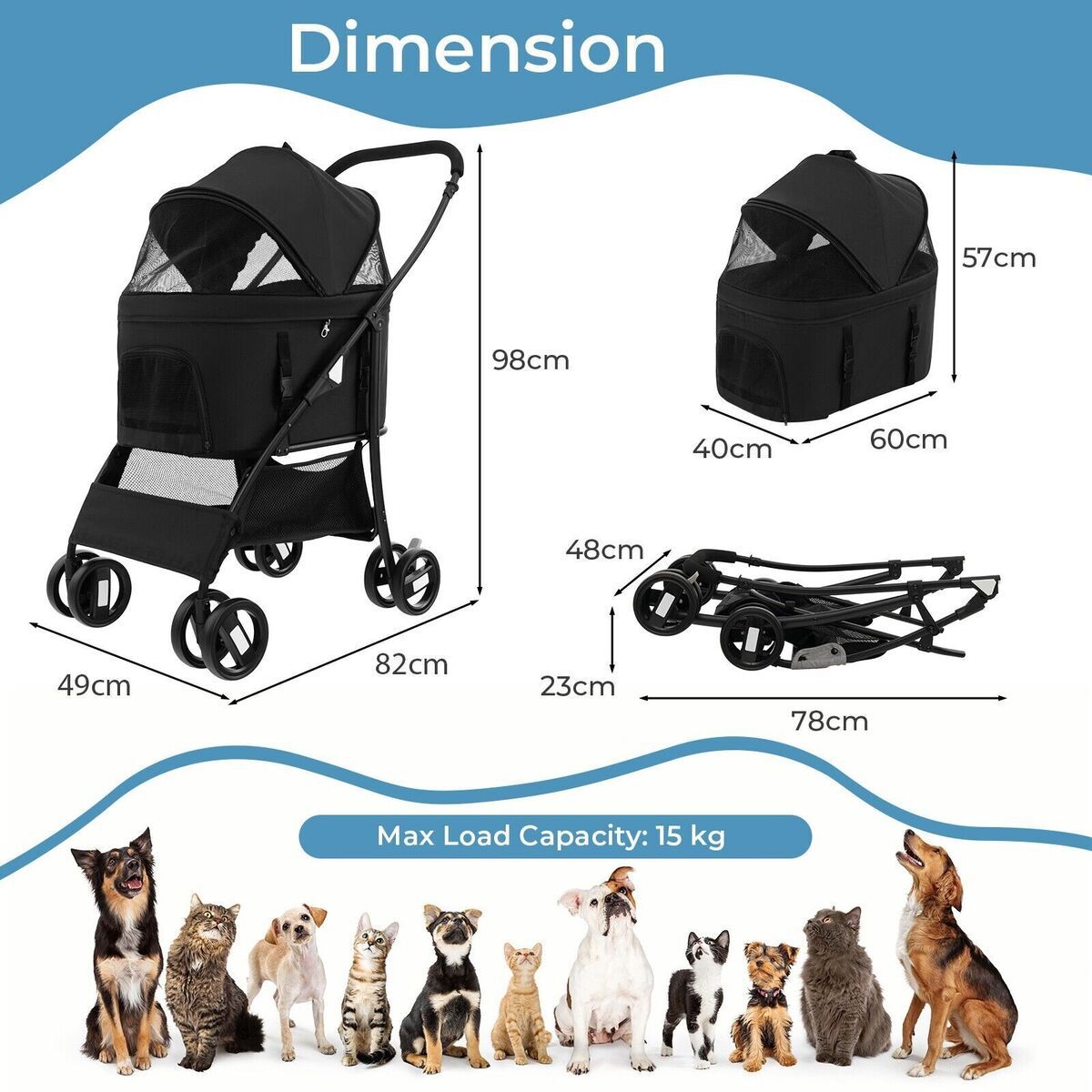 Premium Paws – Detachable Pet Stroller - Pet Pram – Multifunctional Pet Cart