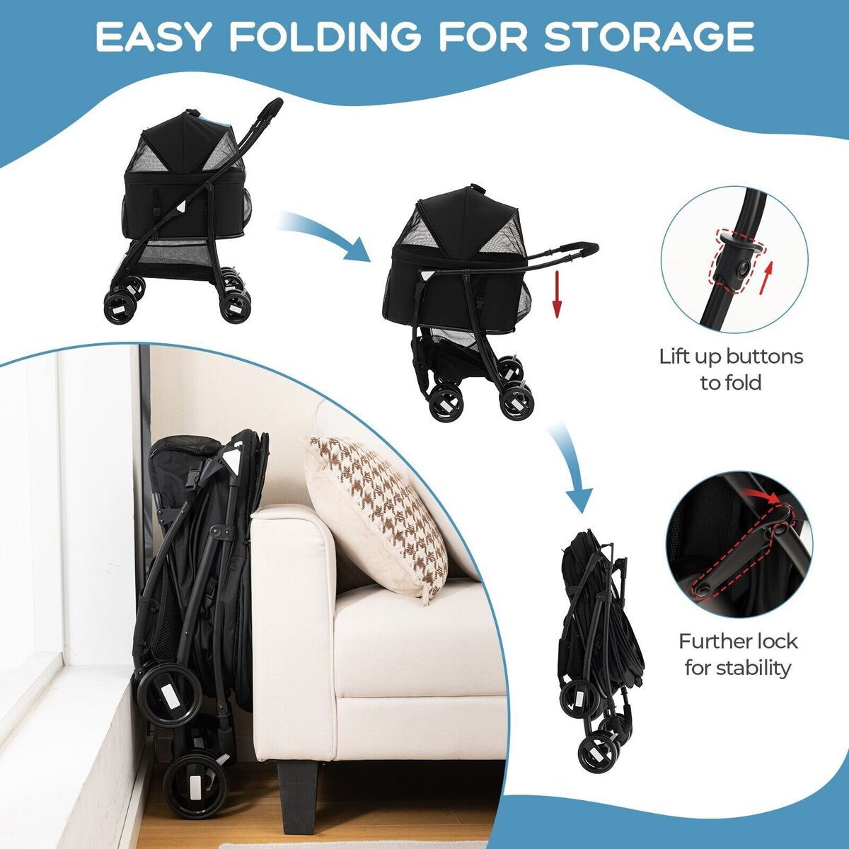 Premium Paws – Detachable Pet Stroller - Pet Pram – Multifunctional Pet Cart