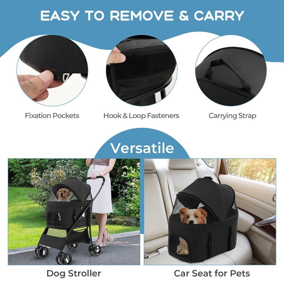 Premium Paws – Detachable Pet Stroller - Pet Pram – Multifunctional Pet Cart